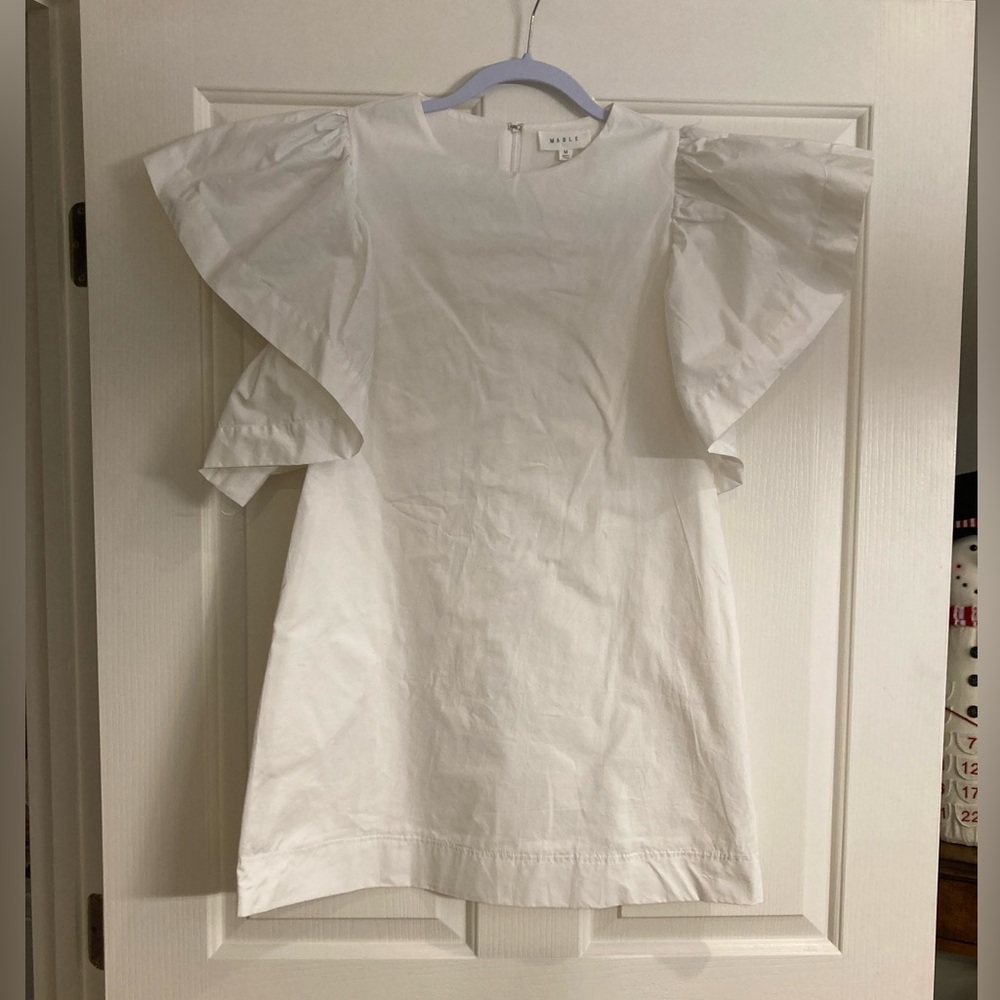 NWT MABLE White Mini Dress with Flutter Sleeves